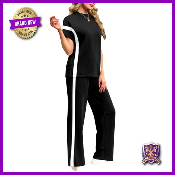 Women's Side Slit Lounge Set Wide Leg Tracksuit Mock Neck 2 Piece S-3XL - Picture 4 of 7
